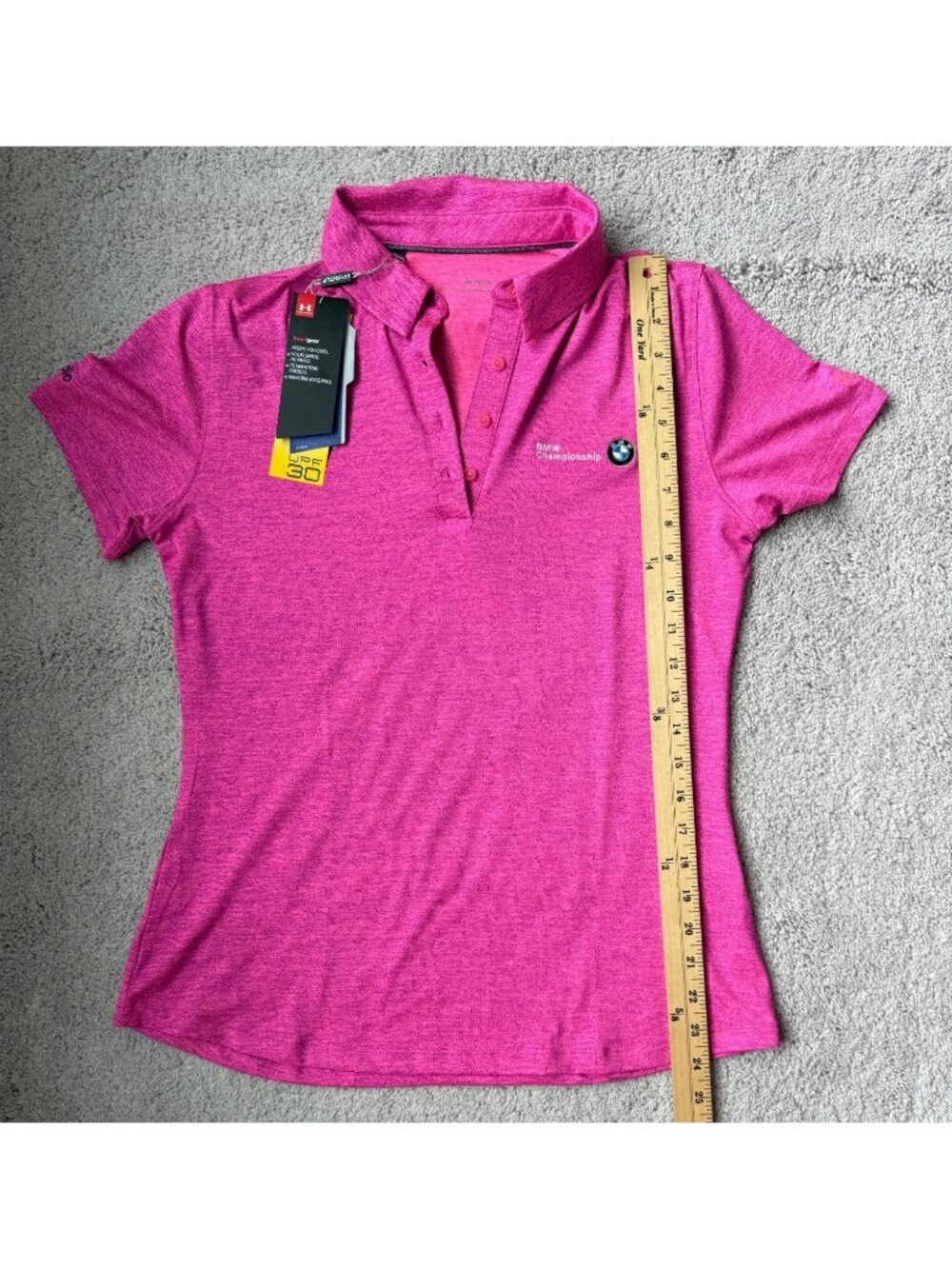 Under Armour New Women’s Medium Golf BMW Pink Polo Short Sleeve UPF 30 - Picture 4 of 10